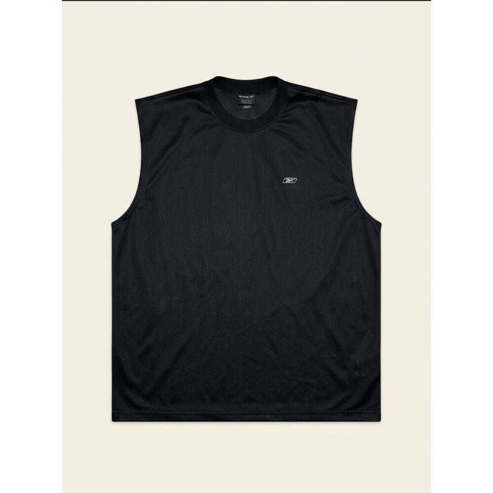 Reebok Play Dry Sleeveless Shirt Mens L Black Mesh Muscle Tee Athletic Tank